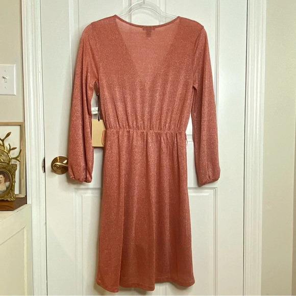 NWT Halogen Women's Sparkle Long Sleeve Faux Wrap Dress Rust Marsala SZ … - Picture 9 of 9